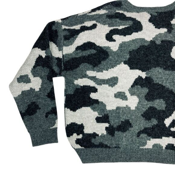 Lucky Brand Wool Blend Sweater Women XL Gray Black Camo Crewneck Hunter Pullover - Picture 7 of 16